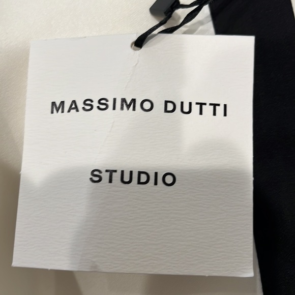Massimo Dutti Studio tuxedo style silky oversized button up dress cream/black M - Picture 7 of 14